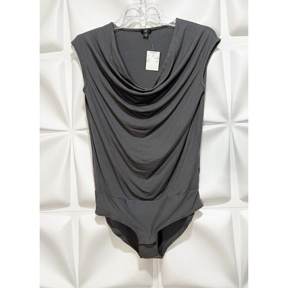 J Crew 365 Sz XS Gray Draped Cowl Neck Cap Sleeve Modal Stretch Bodysuit NWT NEW - Picture 2 of 11